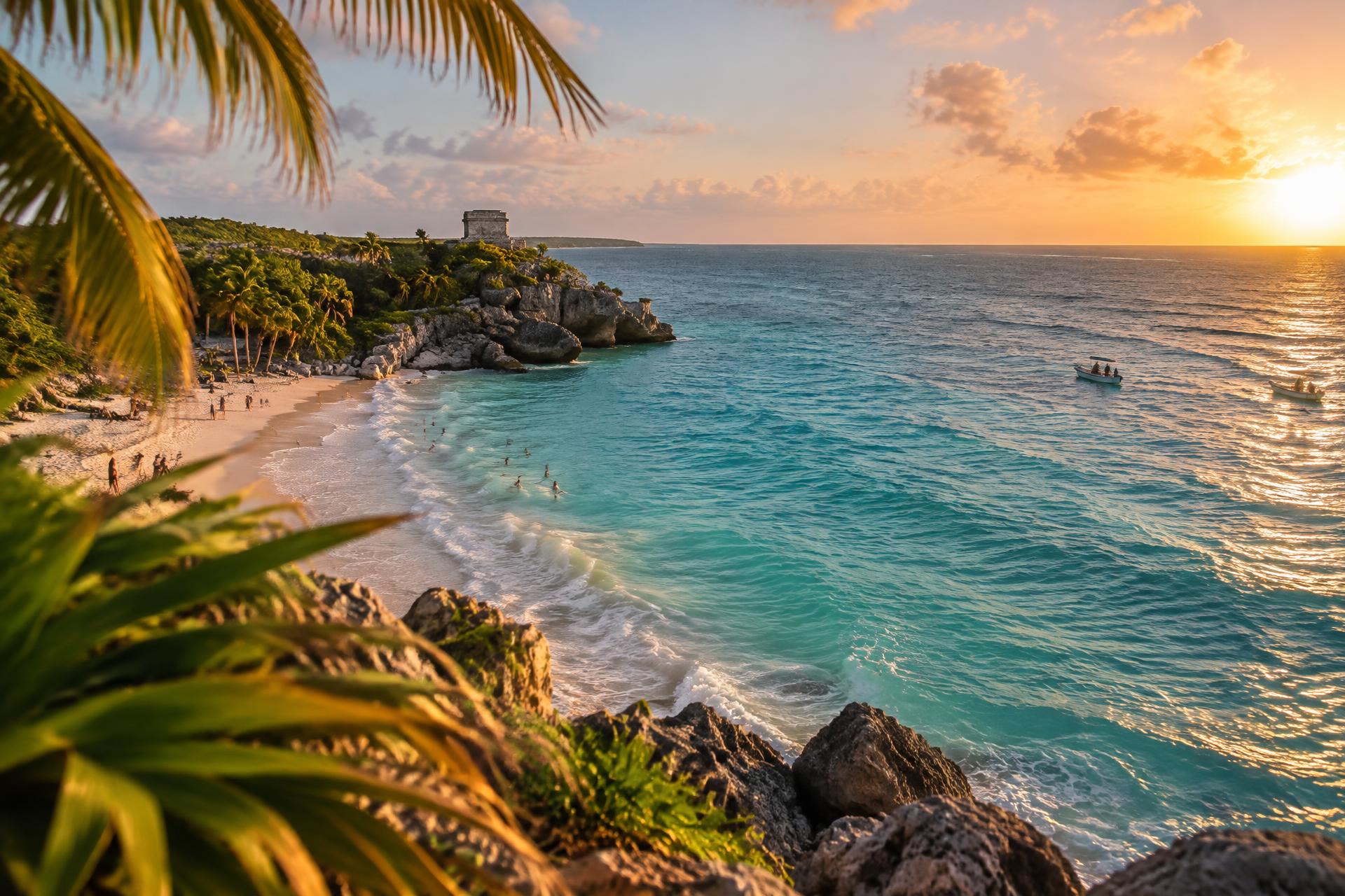 Costa del Caribe mexicano al atardecer